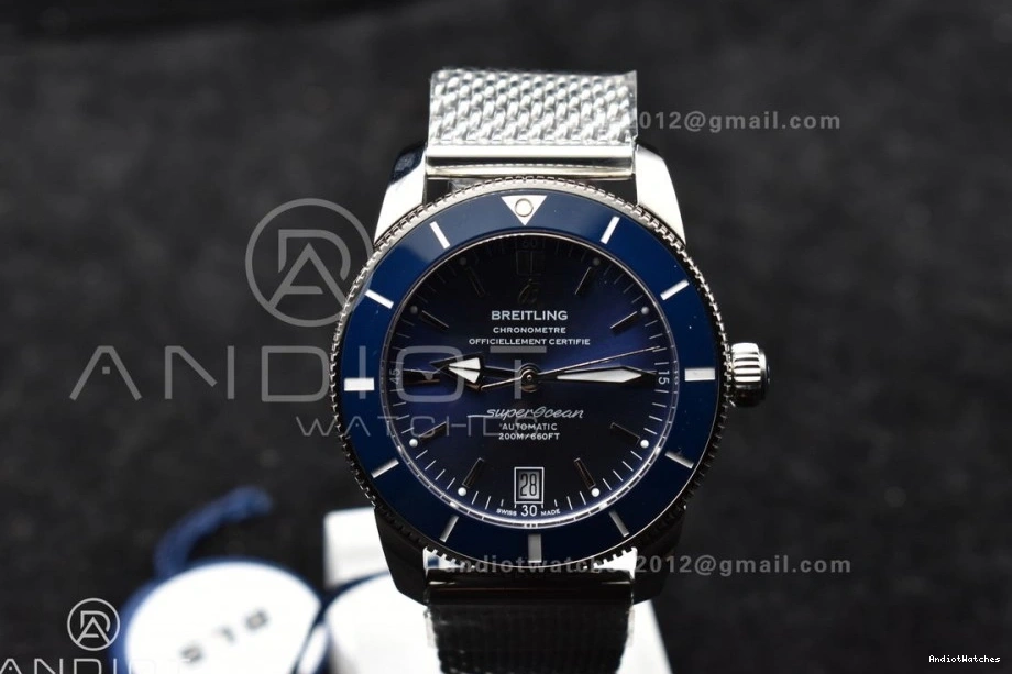 Dial 42mm SS Ceramic SS Blue Heritage Fashionable Bezel BLSF Mesh Bracelet 1169 Blue SuperOcean II on A 0402